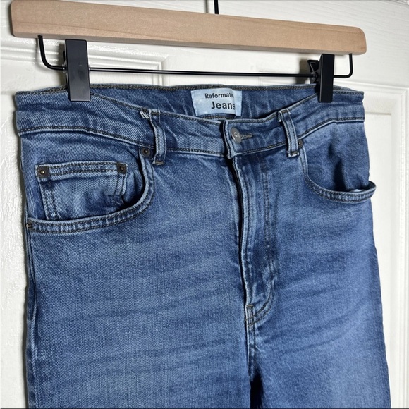 Reformation Jeans Women’s 27 Mid Rise Skinny Destin Medium Wash Distressed 27x27 - Picture 3 of 14